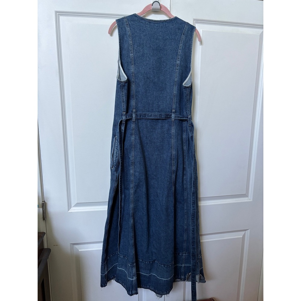 Gap Denim Tie Belt Button Front Maxi Dress Womens XL Dark Wash V-neck Denim - Picture 3 of 10